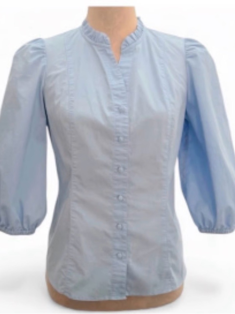 Nanette Lepore Light Blue Puff Sleeve Button-Front Blouse